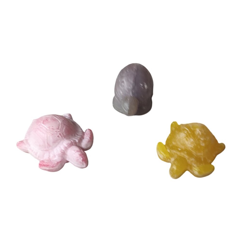 Three Vintage Turtle/Tortoise Decorative Soaps: Pink, Yellow, Gray/Purple